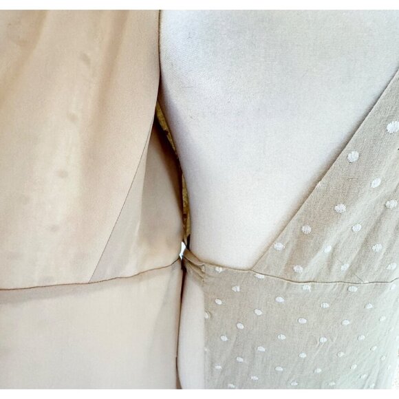 WAYF Womens L Ruffle Wrap Dress Polka Dot Linen Summer Classic Minimalist - Picture 8 of 14